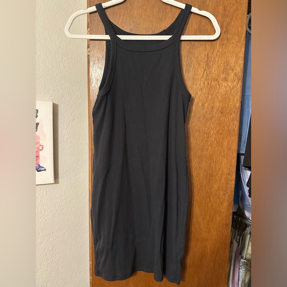 Black mini ribbed tank dress